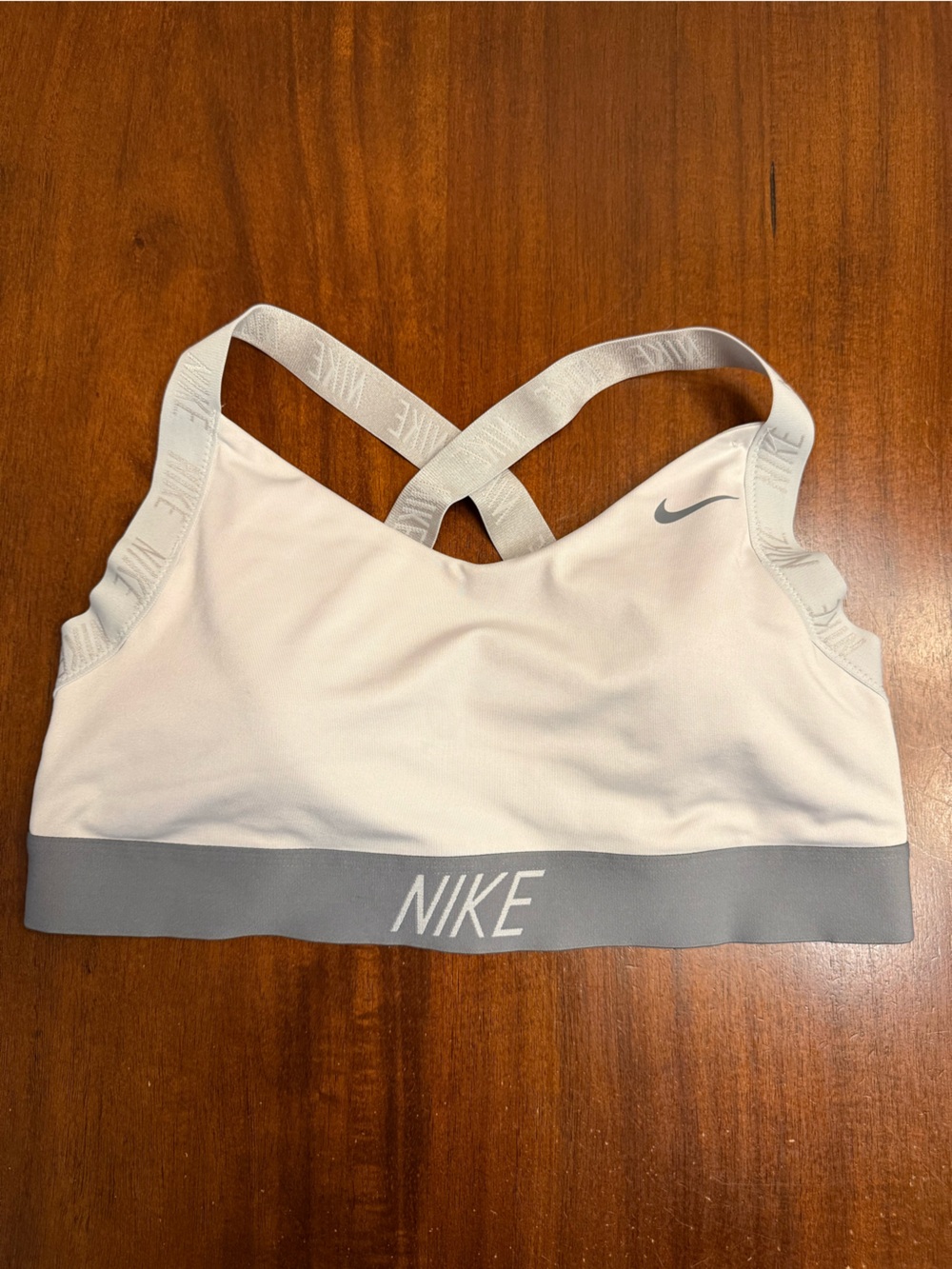 Nike White Sports Bra with Light Gray Band & Straps